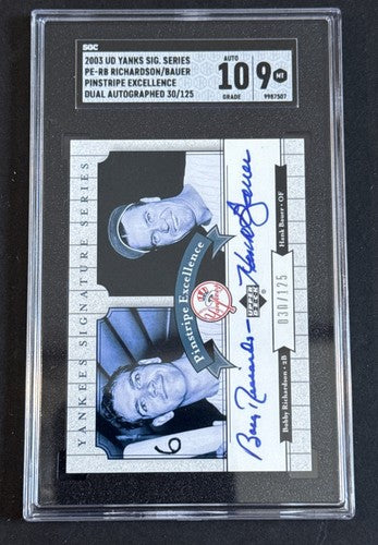 Bobby Richardson Hank Bauer 2003 Yankees Signature Pinstripe Sgc 9 /10 Mint Auto
