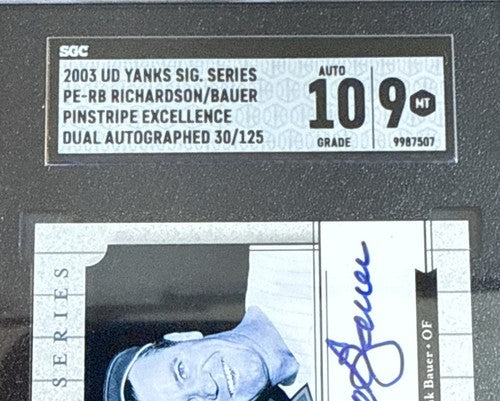 Bobby Richardson Hank Bauer 2003 Yankees Signature Pinstripe Sgc 9 /10 Mint Auto
