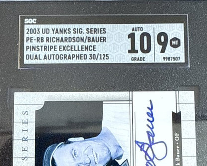 Bobby Richardson Hank Bauer 2003 Yankees Signature Pinstripe Sgc 9 /10 Mint Auto