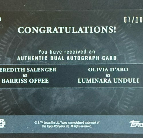 2018 Topps Star Wars Masterwork Meredith Salenger & Olivia D’abo Dual Auto  7/10