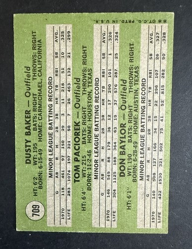 Dusty Baker Don Baylor RC SP 1971 Topps High #709 Rookie Vg - Ex Crease Free