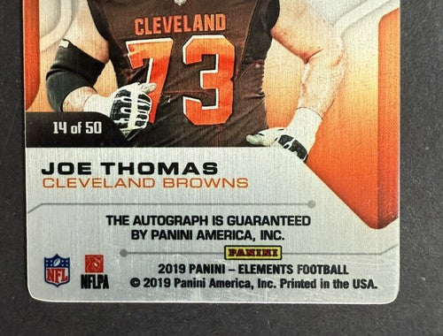 2019 Panini Elements Steel #SS-JT Joe Thomas Mint Auto /50 Cleveland Browns