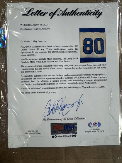 1980 USA Miracle Hockey Team Signed All 20 Auto Framed Jersey Suter Craig Psa