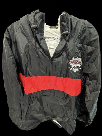 Super Bowl XXXVI 2002 Windbreaker Jacket Black Red Hooded Pullover NFL Sz Small