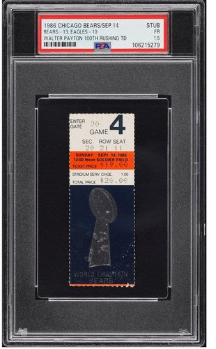 1986 Chicago Bears Ticket Stub Walter Payton Rushes 100 TD 15,000 Yds Psa 1.5