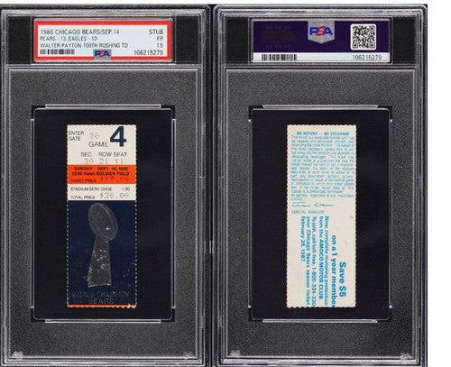 1986 Chicago Bears Ticket Stub Walter Payton Rushes 100 TD 15,000 Yds Psa 1.5