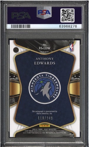 2020 Select Anthony Edwards Rookie Signatures /249 PSA 9 Mint Auto Centered Rc