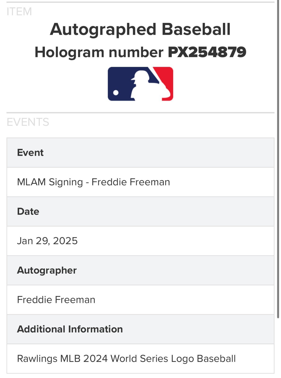 Freddie Freeman Signed Official 2024 WS Logo Baseball Dodgers MVP Auto MLB COA