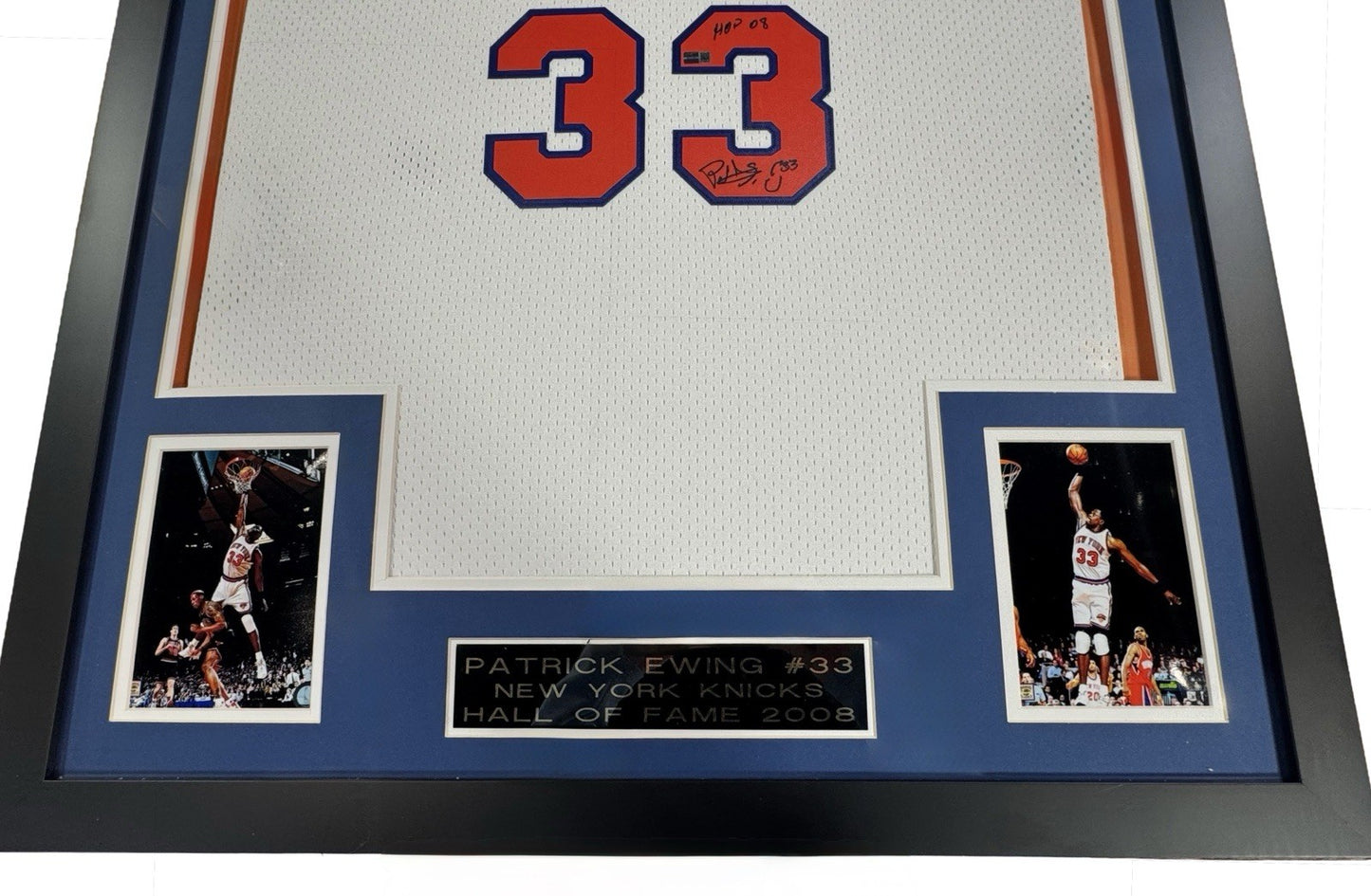 Patrick Ewing Signed Framed Knicks White Swingman Jersey HOF 08 Auto Steiner COA