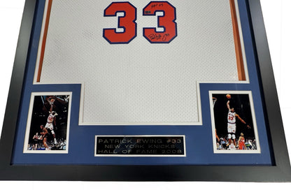 Patrick Ewing Signed Framed Knicks White Swingman Jersey HOF 08 Auto Steiner COA