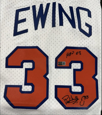 Patrick Ewing Signed Framed Knicks White Swingman Jersey HOF 08 Auto Steiner COA