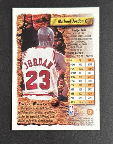 1993-94 Topps Finest Basketball MICHAEL JORDAN #1 Chicago Bulls 1st Finest Mint