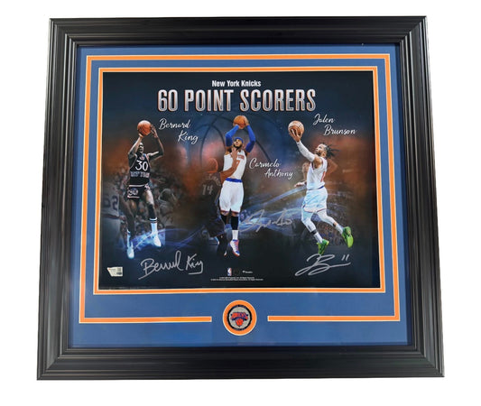 NY Knicks Signed 16x20 Framed Photo Jalen Brunson Carmelo Anthony 60 Pt Fanatics
