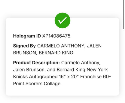 NY Knicks Signed 16x20 Framed Photo Jalen Brunson Carmelo Anthony 60 Pt Fanatics