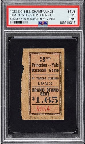 Yale Princeton Baseball Champ Yankee Stadium Ticket STUB 1923 Moe Berg Psa Pop 1