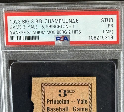Yale Princeton Baseball Champ Yankee Stadium Ticket STUB 1923 Moe Berg Psa Pop 1