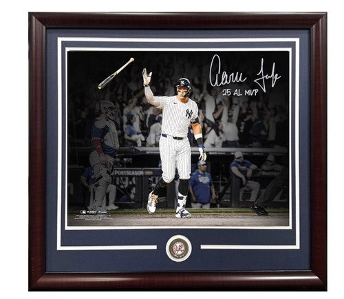 Aaron Judge Yankees Signed 16x20 Photo Framed Bat Flip 2025 MVP Auto Fanatics