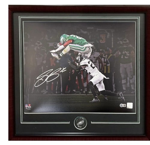 Saquon Barkley Signed 16x20 Framed BACKWARDS LEAP Photo Eagles MVP Auto PSA COA