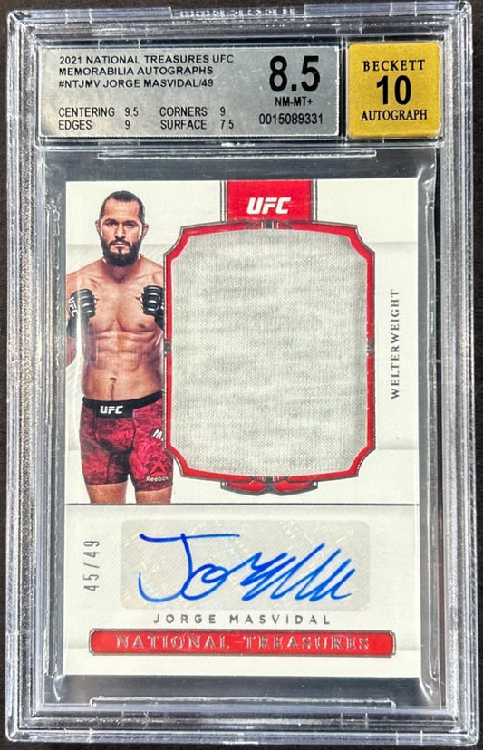 JORGE MASVIDAL 2021 UFC NATIONAL TREASURES RELIC /49 Bgs 10 Auto Mint 8.5  Card