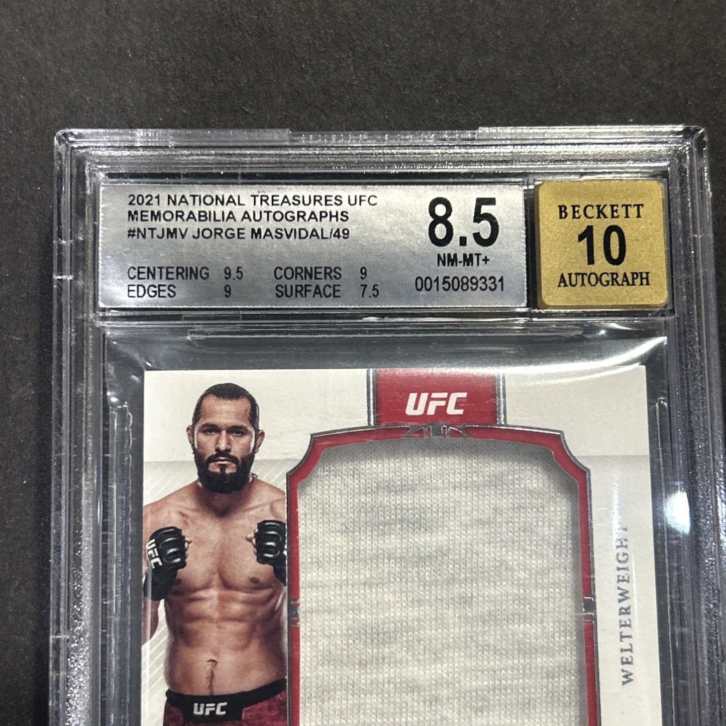 JORGE MASVIDAL 2021 UFC NATIONAL TREASURES RELIC /49 Bgs 10 Auto Mint 8.5  Card