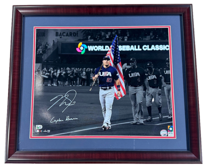 Mike Trout Angels Signed 16x20 WBC Photo Framed Captain America Auto MLB COA MVP