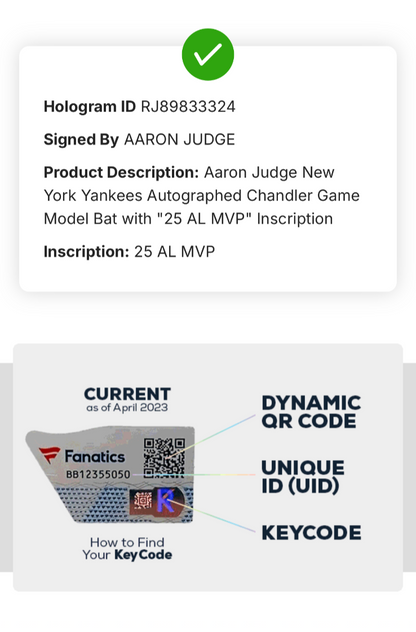 Aaron Judge Yankees Signed Chandler Game Model Bat  25 AL MVP Auto Fanatics COA