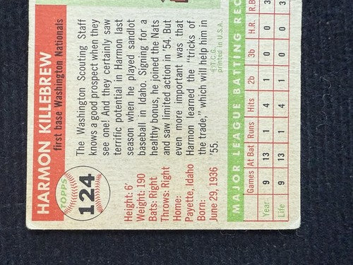 1955 Topps #124 Harmon Killebrew RC VG+ Washington Senators HOF Twins Rookie
