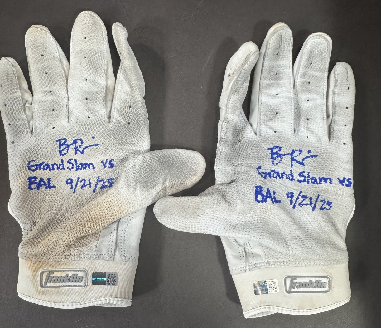 Ben Rice Signed Franklin Game Used Batting Gloves Grand Slam Yankees Auto CX COA