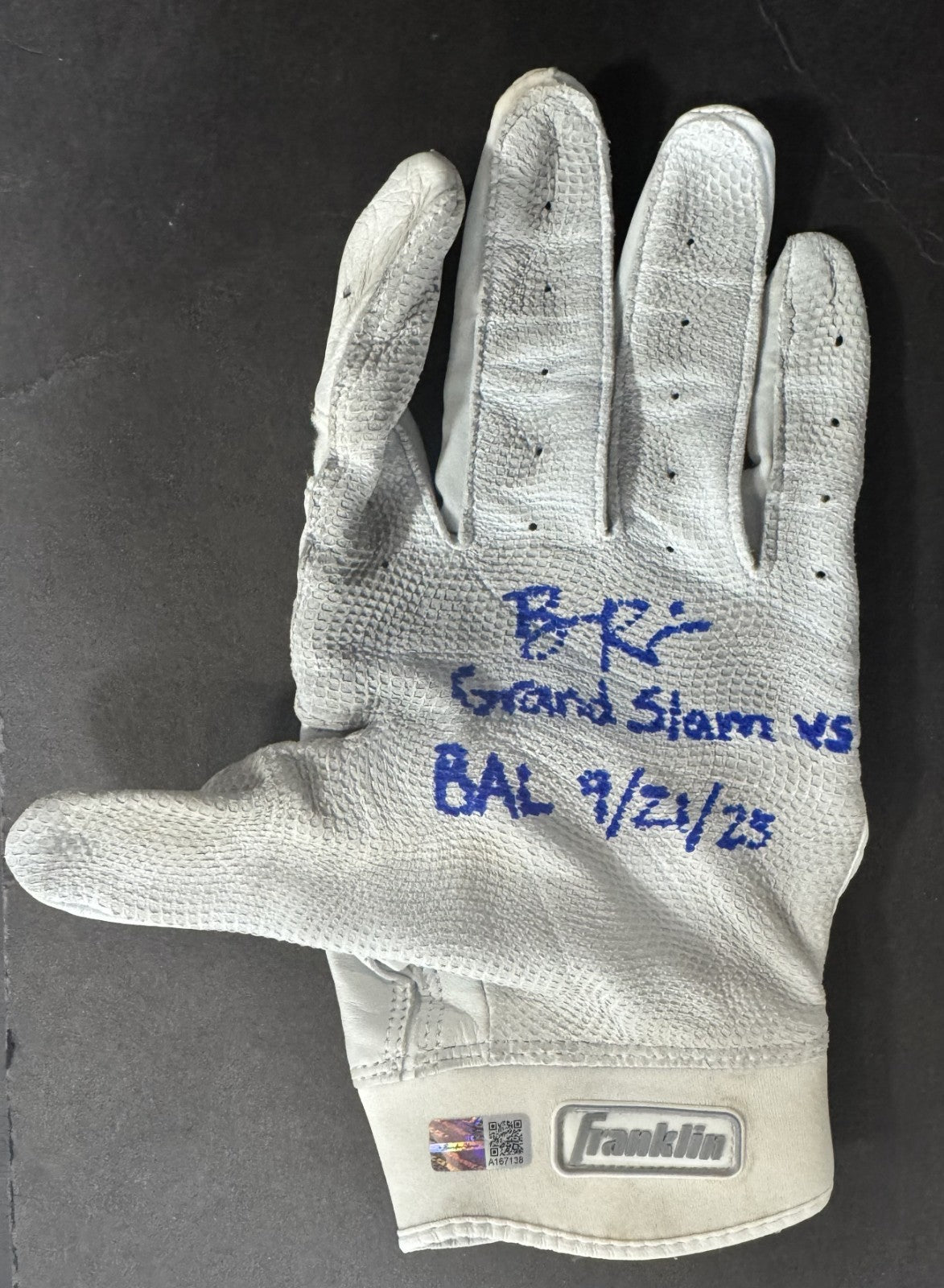 Ben Rice Signed Franklin Game Used Batting Gloves Grand Slam Yankees Auto CX COA