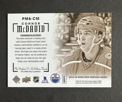 2015-16 Connor McDavid Rookie Upper Deck Portfolio Profiles 6 Jersey Patch Rc