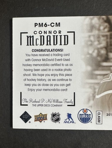 2015-16 Connor McDavid Rookie Upper Deck Portfolio Profiles 6 Jersey Patch Rc