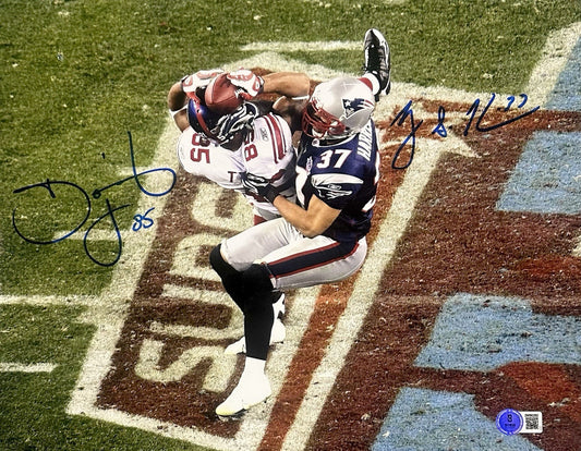 David Tyree Rodney Harrison Signed 11x14 Framed Photo Giants SB Catch Auto BAS