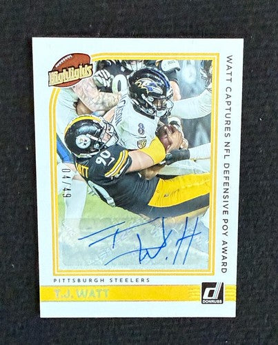 2022 Panini Donruss T.J. Watt Highlights Mint Auto /49 Steelers Mint Card