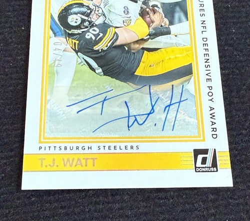 2022 Panini Donruss T.J. Watt Highlights Mint Auto /49 Steelers Mint Card