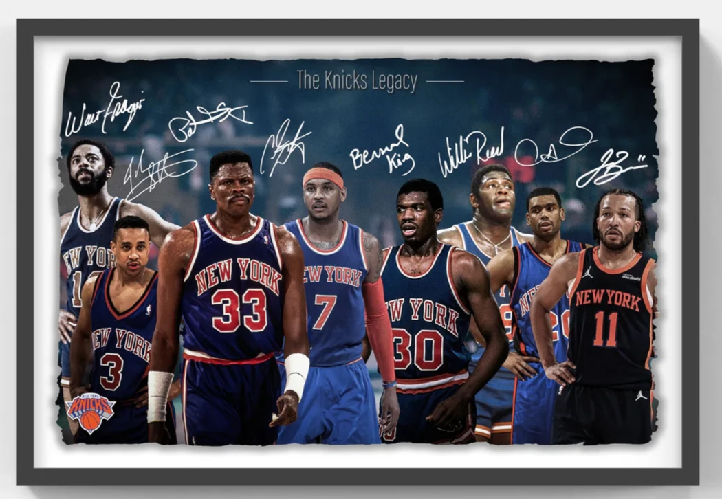 Ny Knicks Legends Framed 3D Photo Jalen Brunson Carmelo Ewing Facsimile Auto