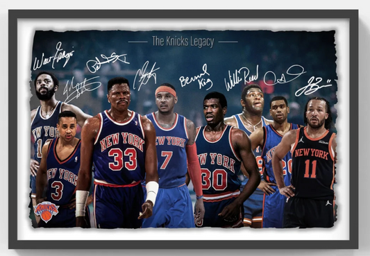 Ny Knicks Legends Framed 3D Photo Jalen Brunson Carmelo Ewing Facsimile Auto