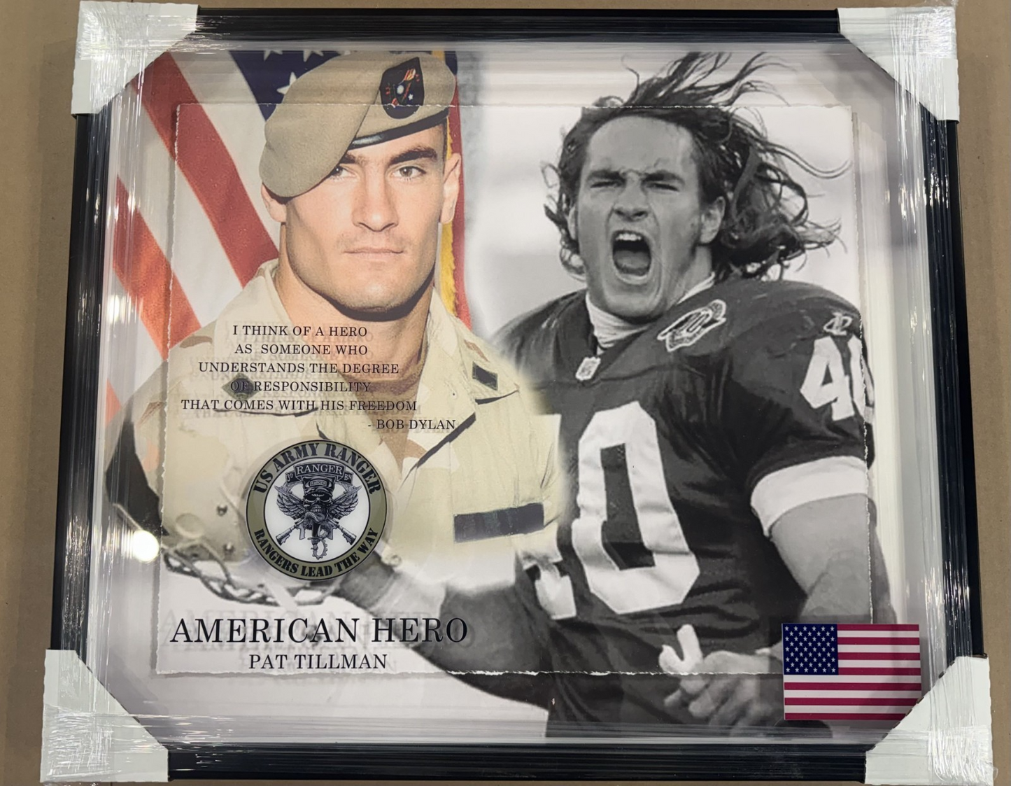 Pat Tillman American Hero Framed 24x38 3D Commemorative Photo USA Flag Army