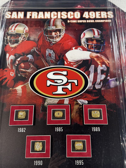 San Francisco 49ers 3D Framed Super Bowl Rings Photo Shadowbox Montana Rice HOF