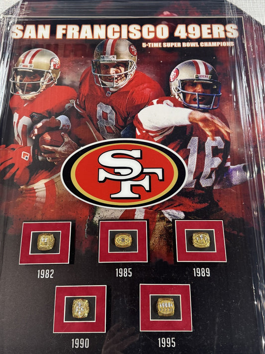 San Francisco 49ers 3D Framed Super Bowl Rings Photo Shadowbox Montana Rice HOF