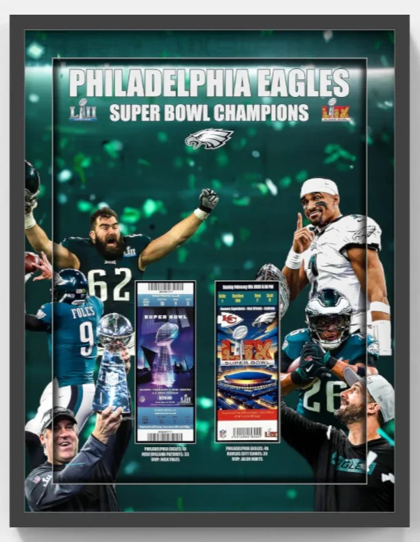 Philadelphia Eagles 22x28 Super Bowl Champions Ticket Collection Hurts Barkley