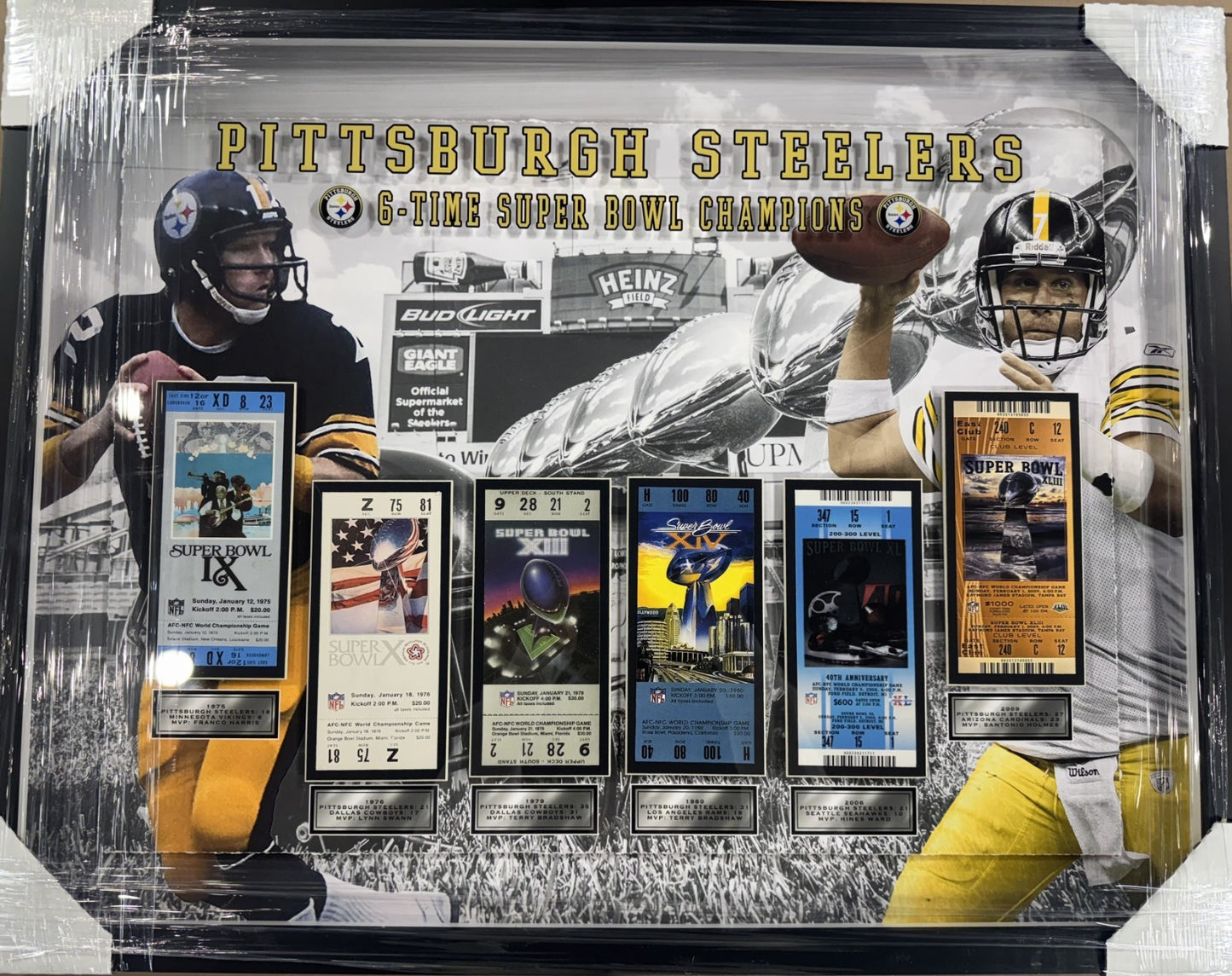 Pittsburgh Steelers 24x32 3D Super Bowl Ticket Collection Terry Bradshaw  HOF