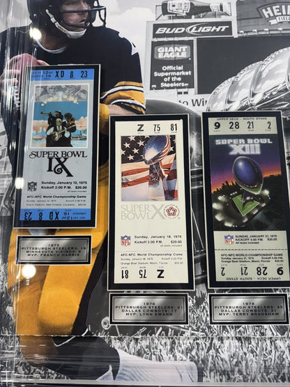 Pittsburgh Steelers 24x32 3D Super Bowl Ticket Collection Terry Bradshaw  HOF
