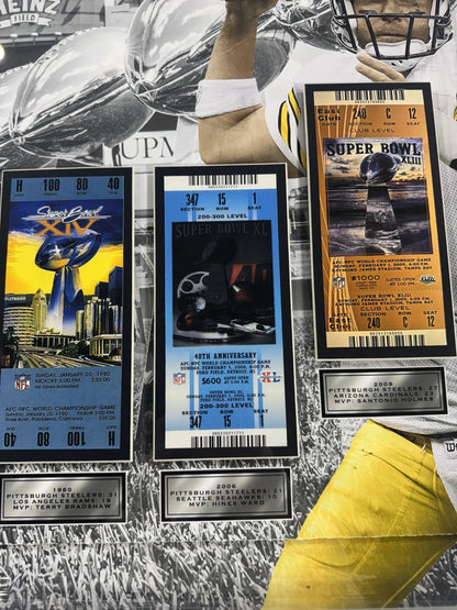 Pittsburgh Steelers 24x32 3D Super Bowl Ticket Collection Terry Bradshaw  HOF