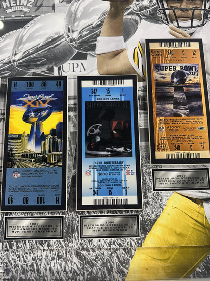 Pittsburgh Steelers 24x32 3D Super Bowl Ticket Collection Terry Bradshaw  HOF