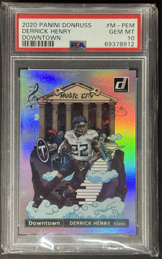 2020 PANINI DONRUSS DOWNTOWN DERRICK HENRY #M-PEM PSA 10 GEM MINT TITANS RAVENS
