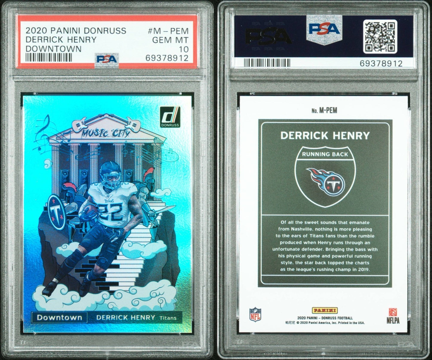 2020 PANINI DONRUSS DOWNTOWN DERRICK HENRY #M-PEM PSA 10 GEM MINT TITANS RAVENS