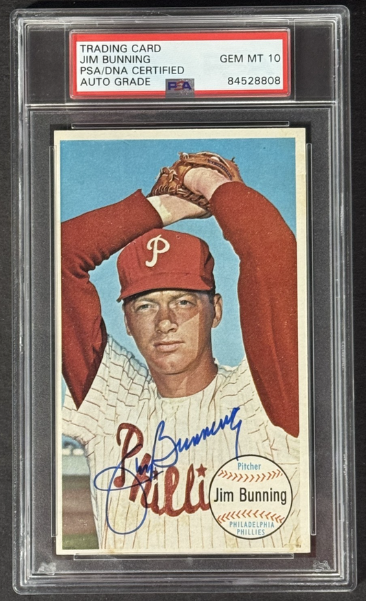 1964 Topps Giants Signed Jim Bunning #10 Phillies PSA 10 Gem Mint Auto Grade HOF