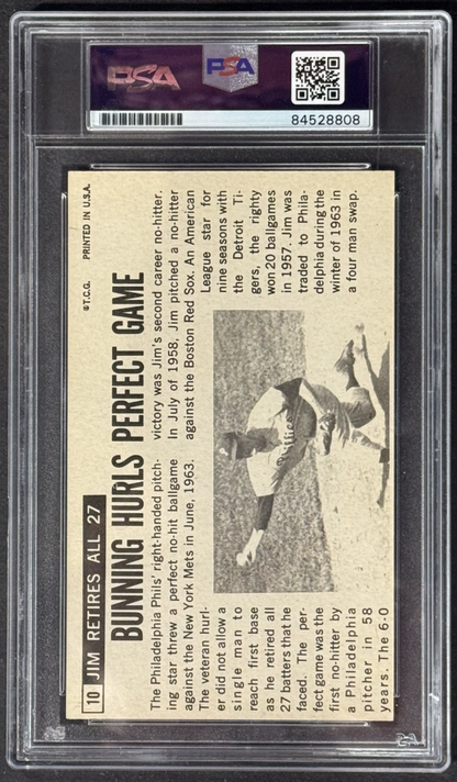 1964 Topps Giants Signed Jim Bunning #10 Phillies PSA 10 Gem Mint Auto Grade HOF