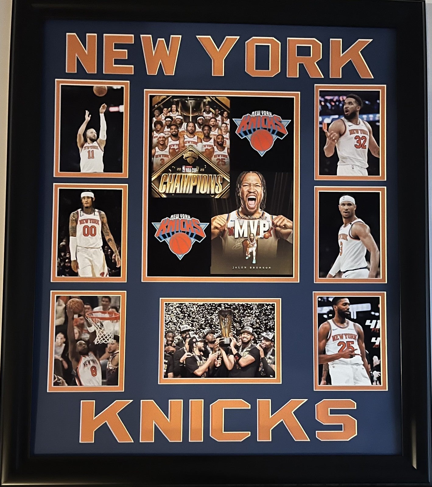 Ny Knicks Team 20x24 Framed Photo Collage 2025 NBA Cup Champs Jalen Brunson MVP