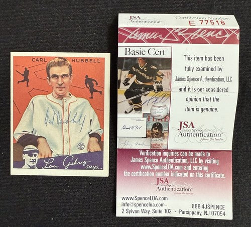 Carl Hubbell Hand Signed 1934 Goudey Reprint Mint HOF Auto Jsa Coa